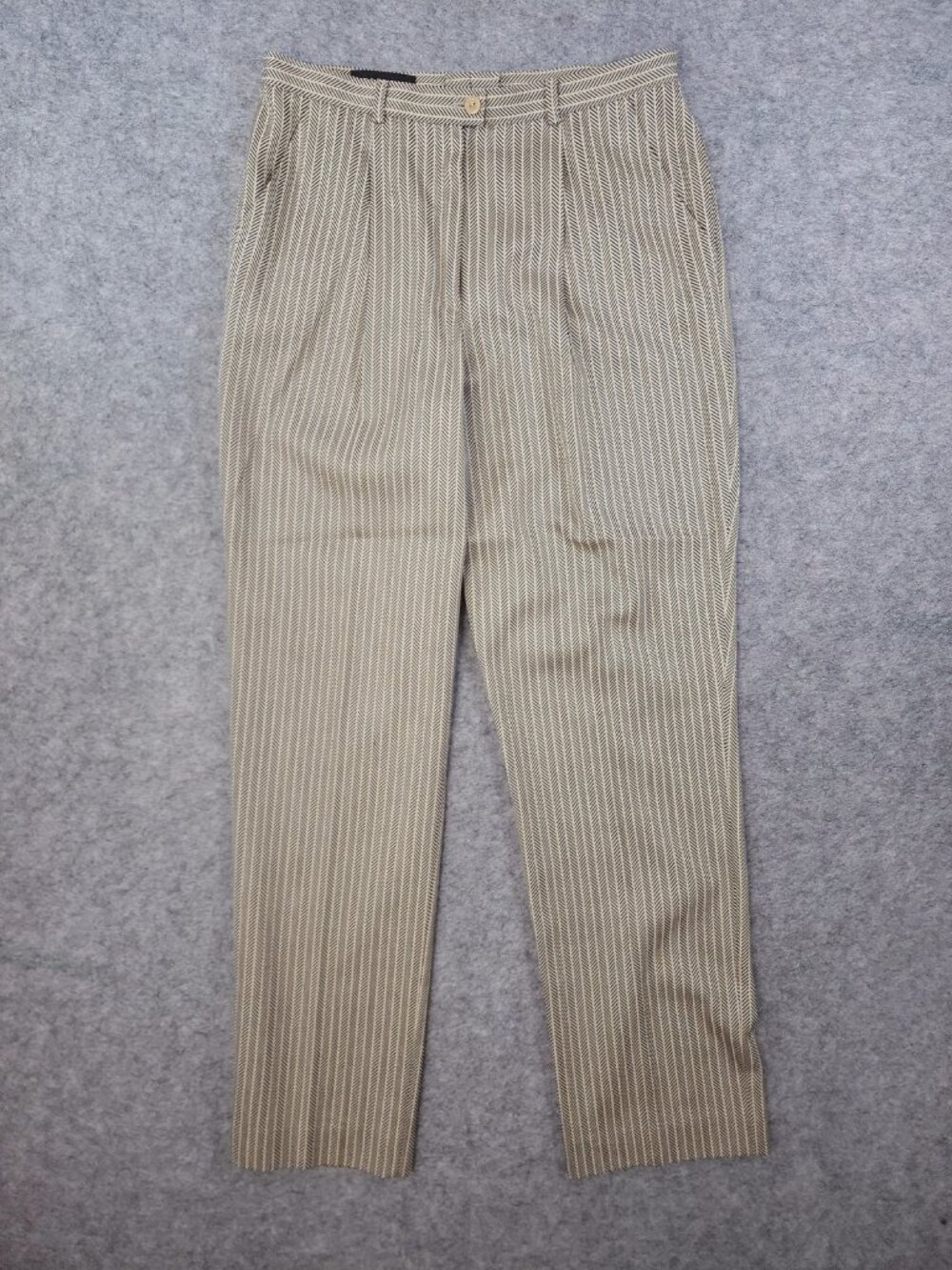 Escada Dress Pants Size 42 Black Beige Herringbone Pleated Wool Silk Blend